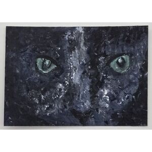 Original Signed ACEO Mini Painting OOAK 2.5x3.5 Hand Painted Cat Collectible